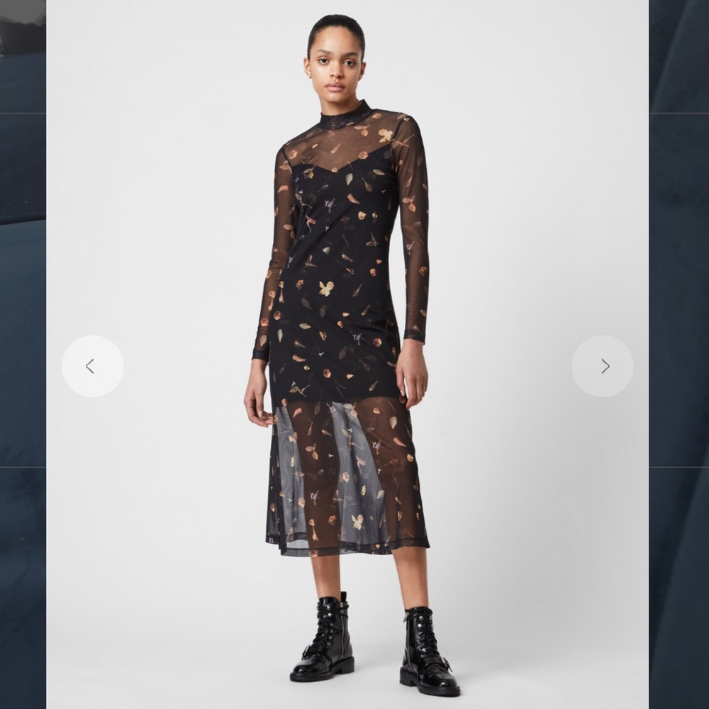 All Saints layered mesh dress with floral pattern. New without tags.